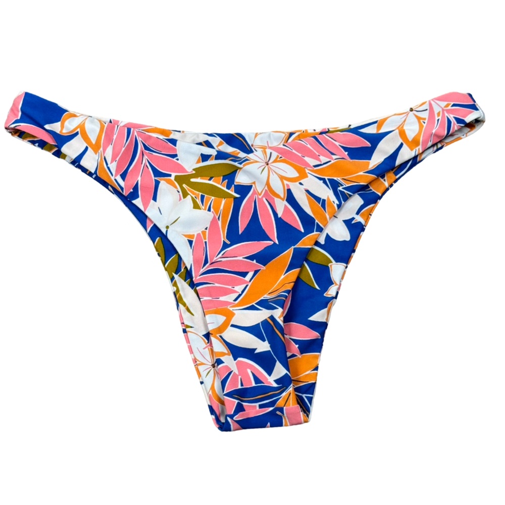 NWT Volcom Hot Tropics Blue Floral V Bikini Swimsuit Bottom Large Cheeky - Picture 6 of 7